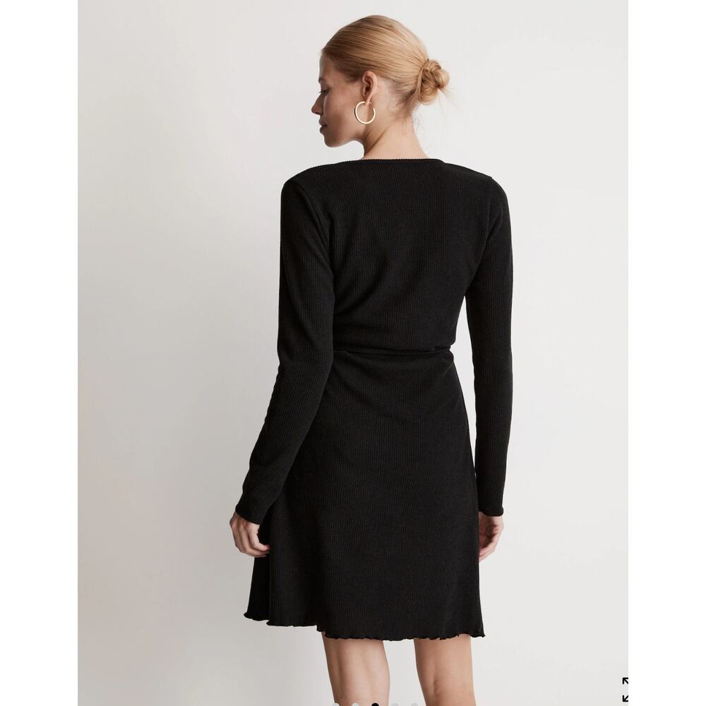 Madewell Ribbed Knit Wrap Mini Dress in black #NI685 Size XS - Picture 3 of 8